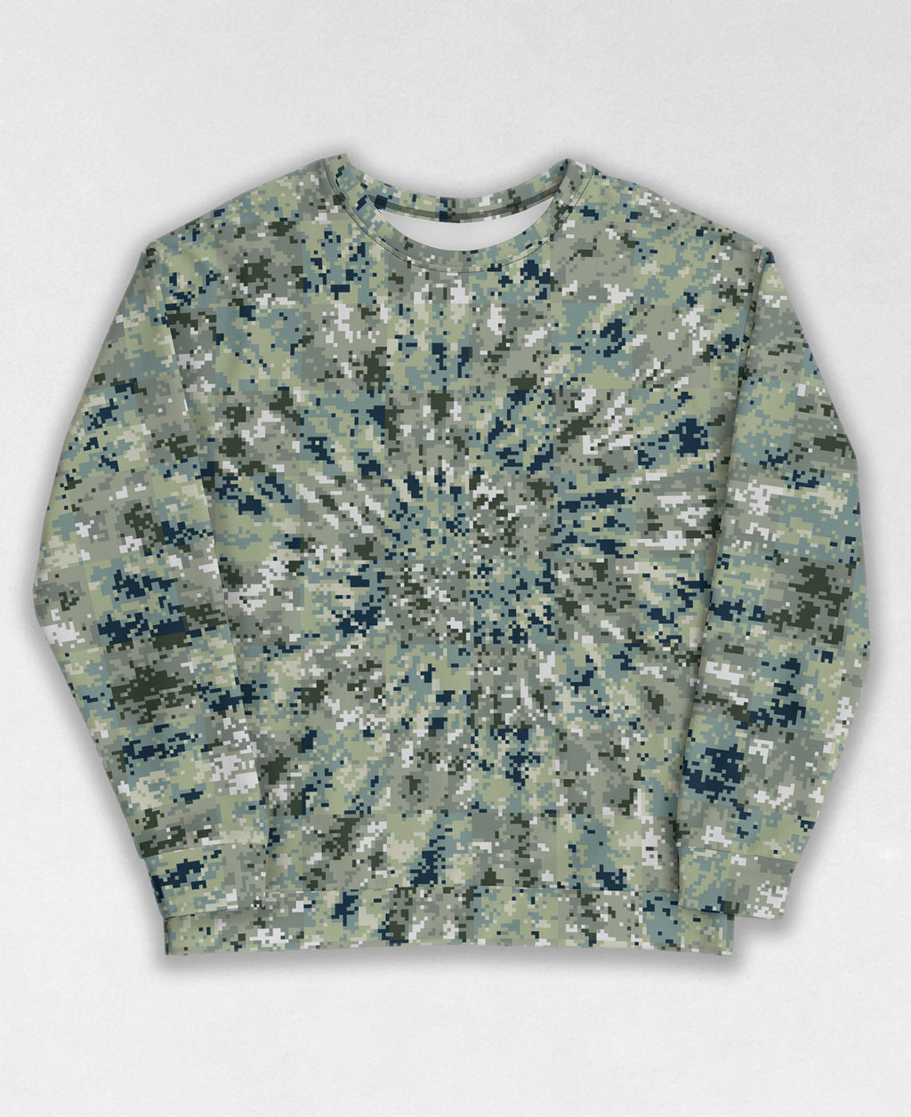 Tie-Dye-Camo, all over digital camouflage sweatshirt, unisex style by Dan Ellis, vague.paris, #0437 front