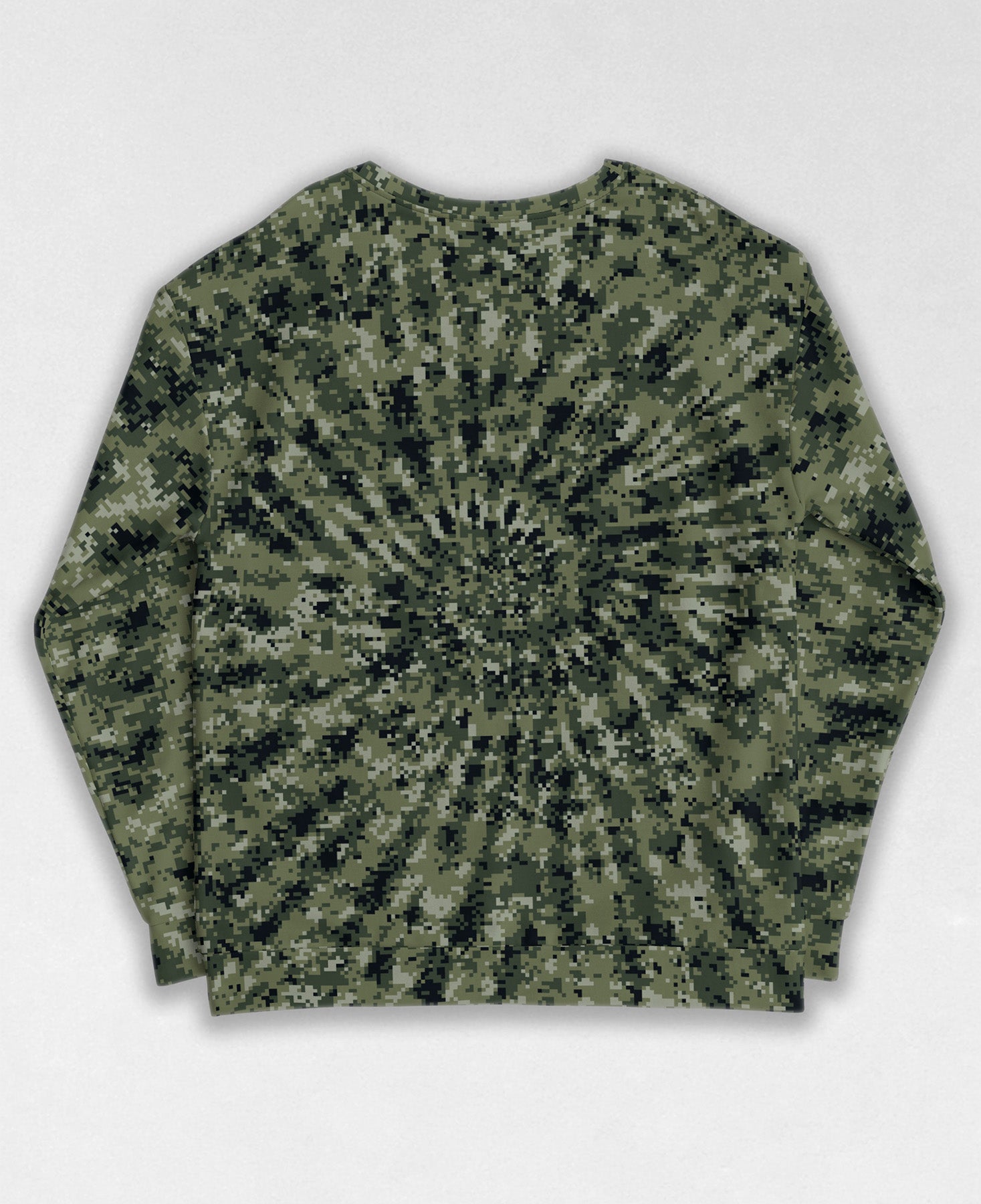 Tie-Dye-Camo, all over digital camouflage sweatshirt, unisex style by Dan Ellis, vague.paris, #0644 back