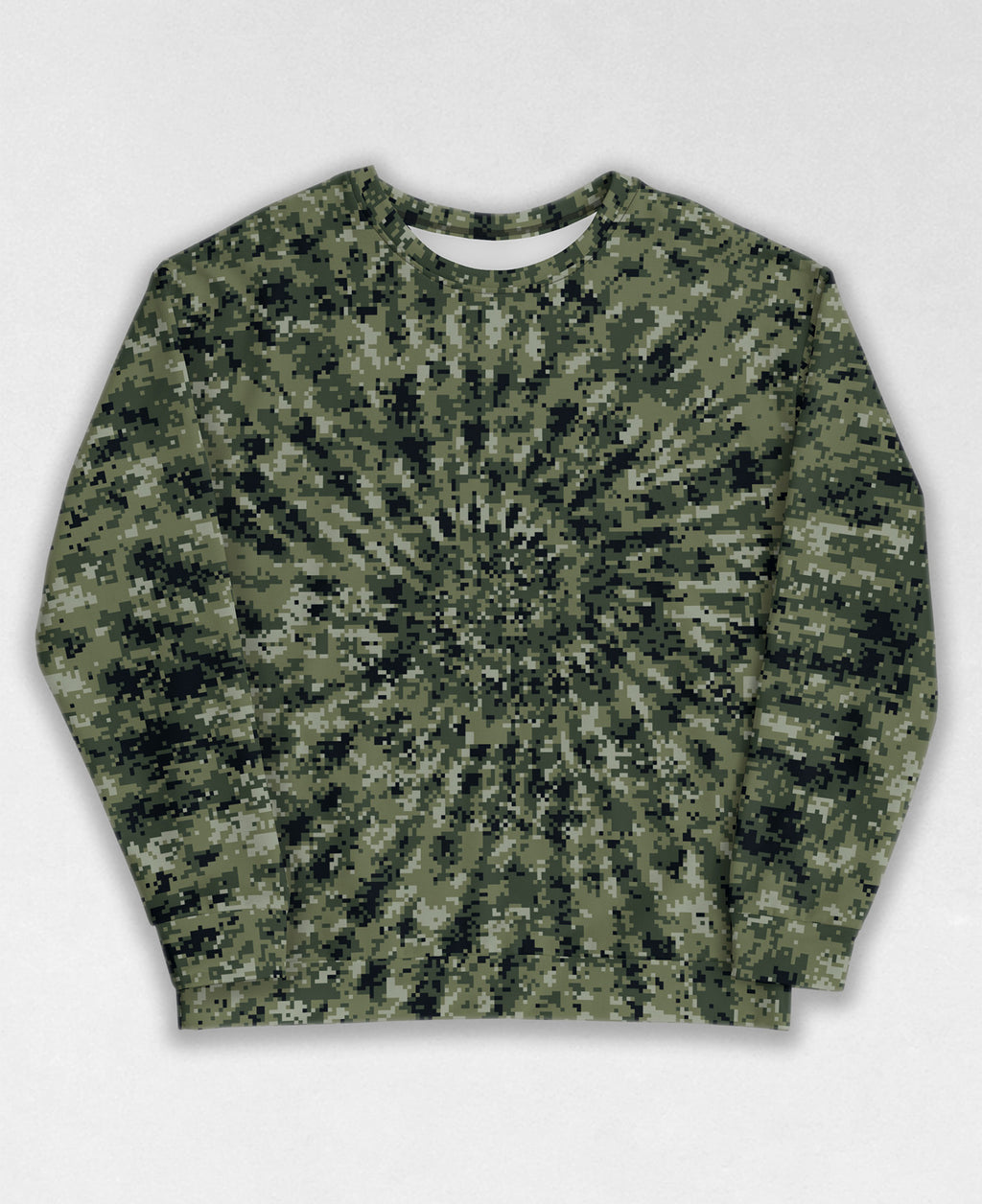 Tie-Dye-Camo, all over digital camouflage sweatshirt, unisex style by Dan Ellis, vague.paris, #0644 front