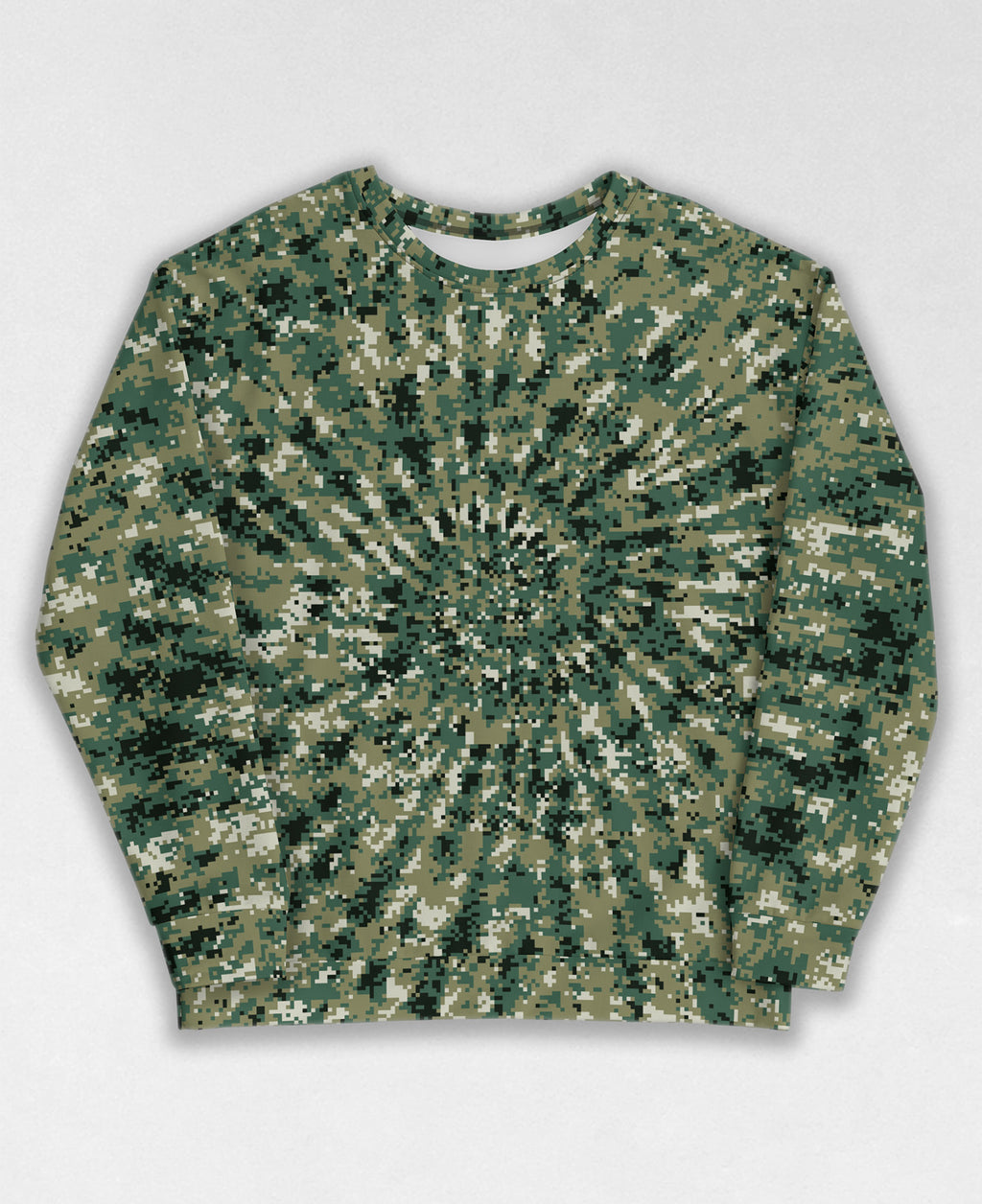 Tie-Dye-Camo, all over digital camouflage sweatshirt, unisex style by Dan Ellis, vague.paris, #1007 front
